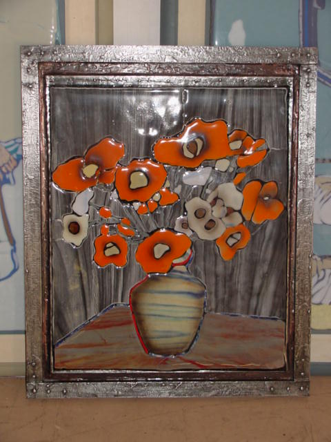 fused glass flower panel